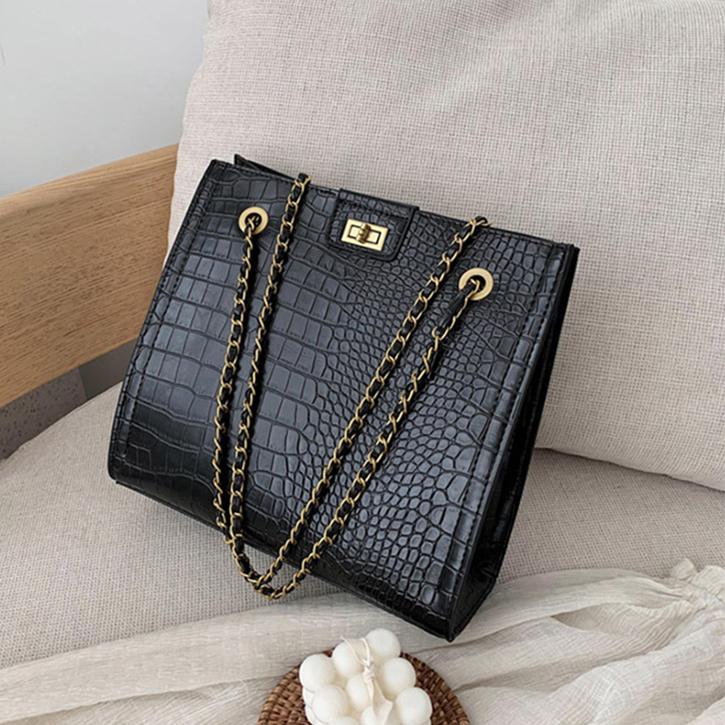 

2020 new Luxury Crocodile Pattern Shoulder Bag Womens New PU Leather Handbag Advanced Chain Crossbody Bag Designer Lady Big Tote sac femme, Beige