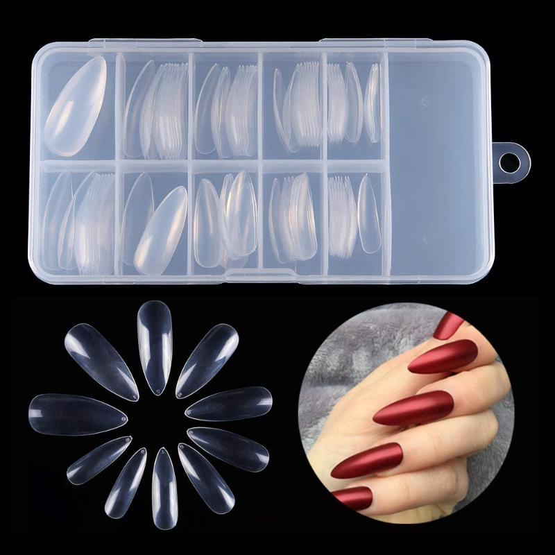 

KROFAUE 100pcs/Box Fake Nail Tip DIY Full Cover Stiletto French Nail False Acrylic Press On Art Tips, Clear