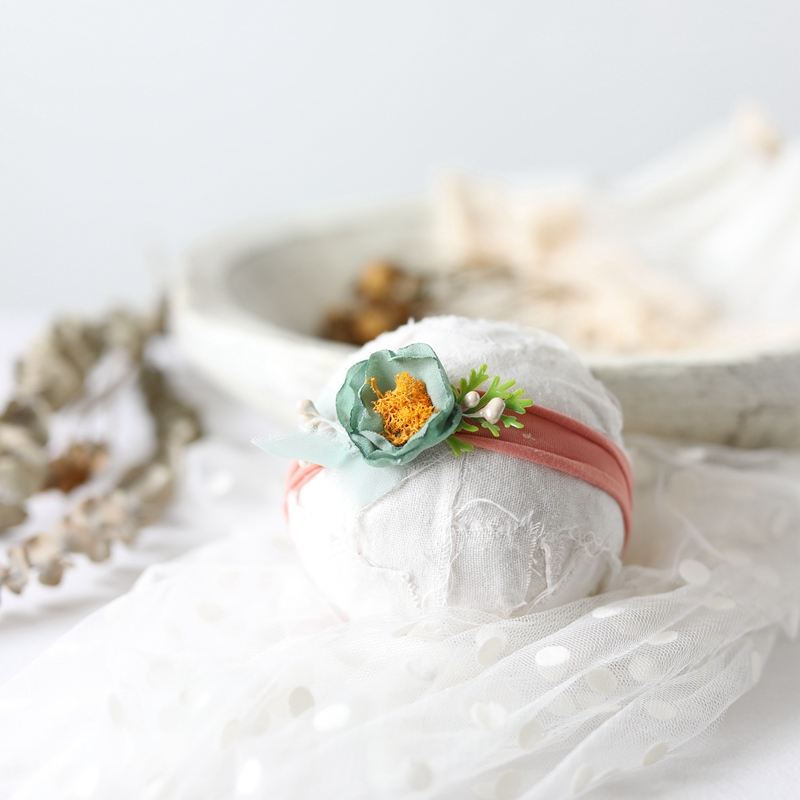

Headband For Girls Newborn Photography Vintage Tieback Headbands Dried Chiffon Flowers Baby Photos Prop Floral, Army green