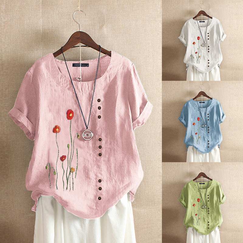 

ZANZEA 2020 Elegant Floral Tee Shirts Women' Summer Embroidery Blouse ZANZEA 2020 Casual Short Sleeve Blusas Female O Neck Tuni, Sky blue