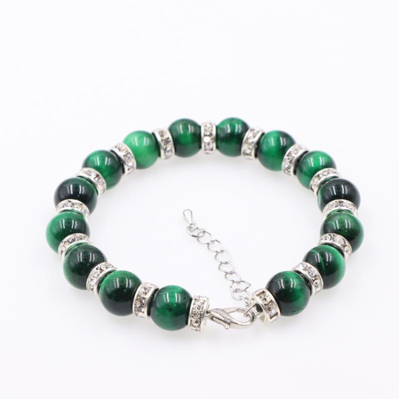 

New Statement Charms Bracelet Jewelry Women Natural Stone Tiger Eye Beads Crystal Bangles Energy Clasp Strand Bracelets 7.5"B218