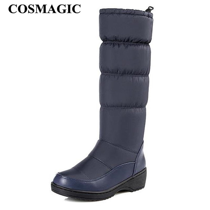 

COSMAGIC 2020 New Winter Women Knee High Snow Boots Fashion Knight Boots Elastic Bands Round Toe Non-slip Med Heel Long, White