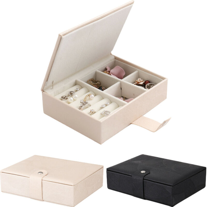 

Comestic Portable Travel Leather Jewelry Box Organizer Jewellery Ornaments Case Storage /BY, Black
