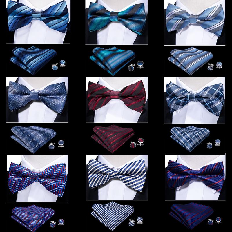

Men's Butterfly New Navy Colorful BowTie For Men Silk Striped Handky Cufflinks Suit For Business Wedding Neckties Barry.Wang
