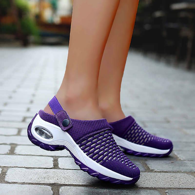 

Women Ankle-Wrap Sandals Summer Breathable Mesh Casual Shoes Elastic Strap A Pedal Lazy Shoes Sport Walking Platform, Light gray