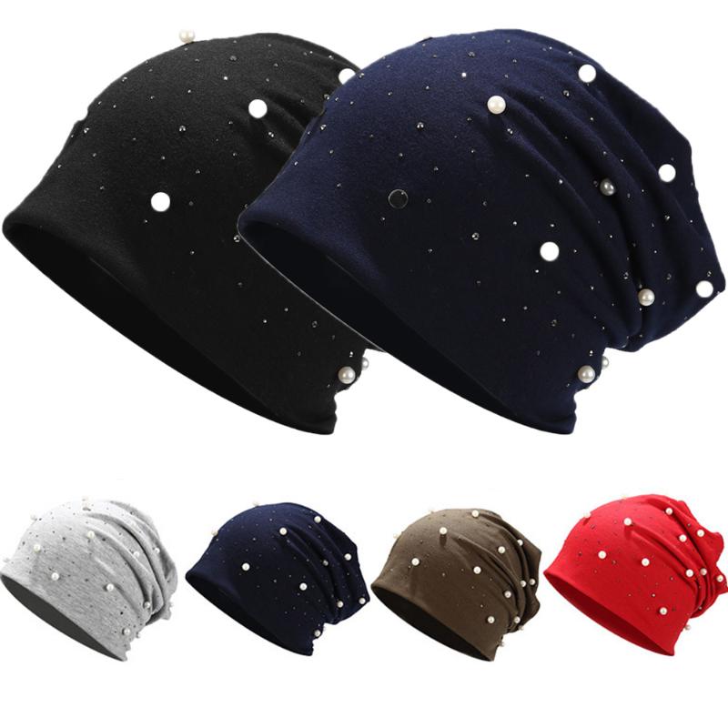 

Fashion Solid Color Pearl Women Beanies Skullies Beanies Winter Women's Hat Female Beanie Soft Bonnet Warm Cotton A Cap 1Pc, Black