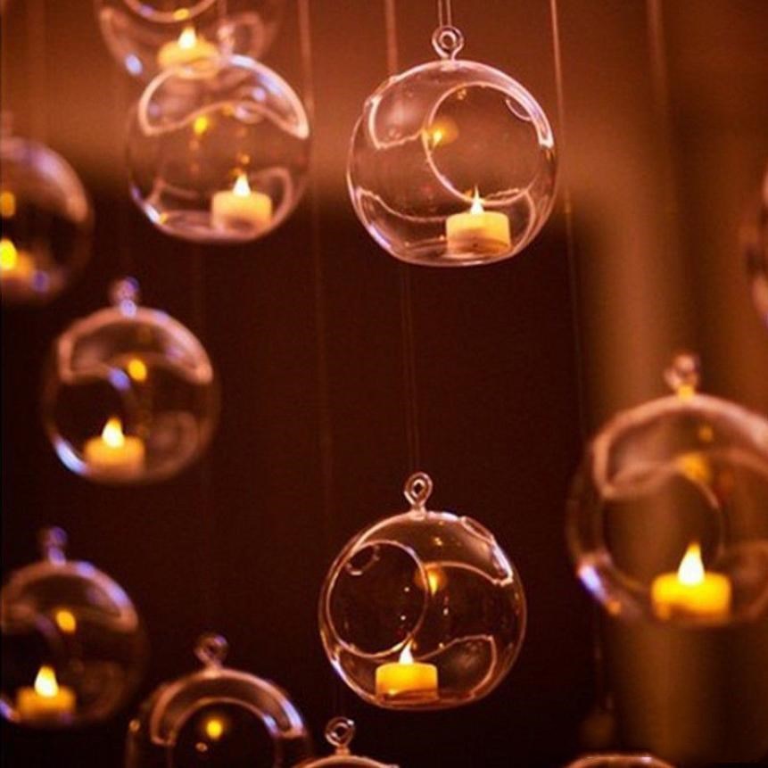 10 Pcs + 2 Pcs 12 Pcs Mini Hanging Glass Tealight Globe Candle Holder with LED Candle Wedding Party Tree Decoration 2.36 Inches Diameter 