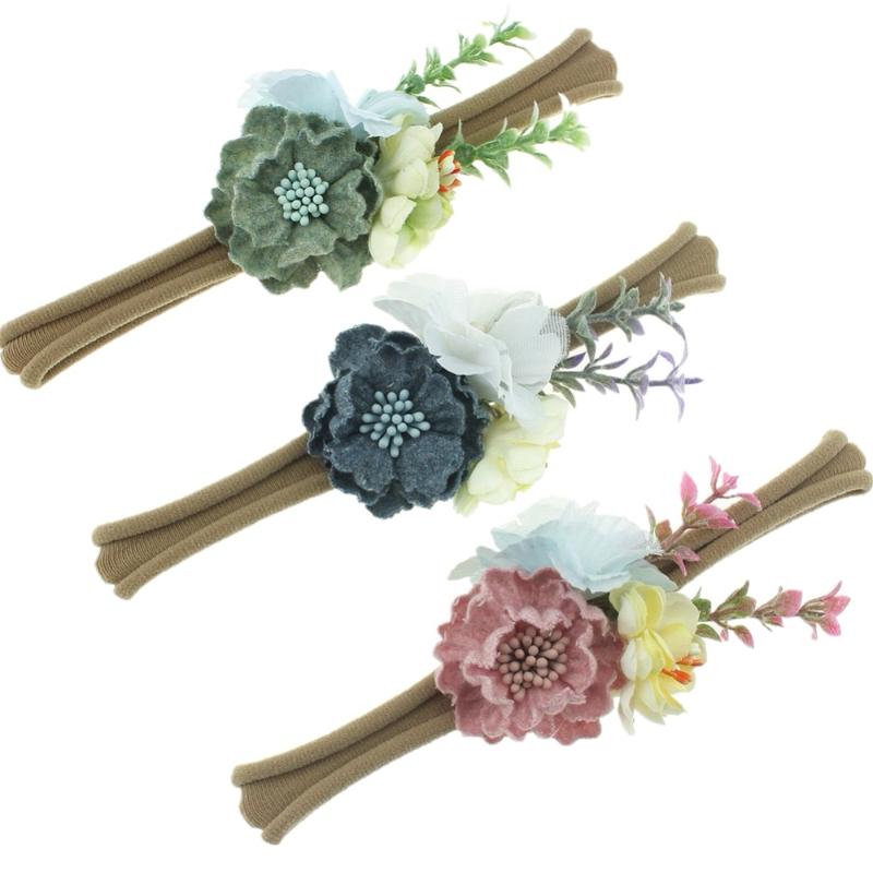 

Tulle Flowers Bud Leaf Fruit Daisy Bright-Coloured Headband Girls Elastic Soft Nylon Children Hair Accessories Photo Props 10pcs