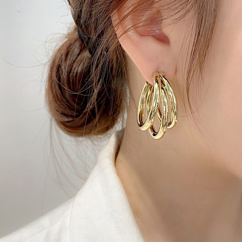 

Hoop & Huggie Skysuk Gold Color Multilayer Metal Earrings For Women Brincos Elegant Circle Statement Jewelry Boucles D'oreill