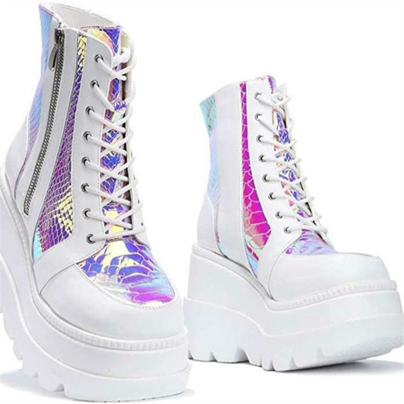 

Dropshipping Fashion Female Platform Increase Boots Classic Wedges Ankle Boots Women Zipper Booties Botas Mujer, White
