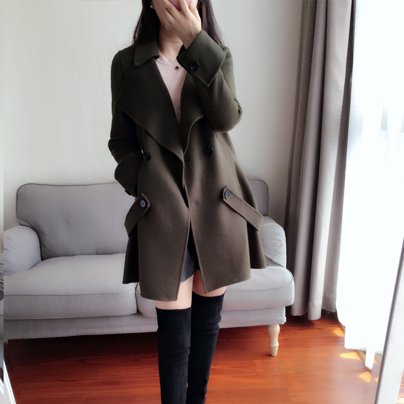 

arlene sain custom women Army green Australia imported double-sided wool cashmere coat free shipping 353