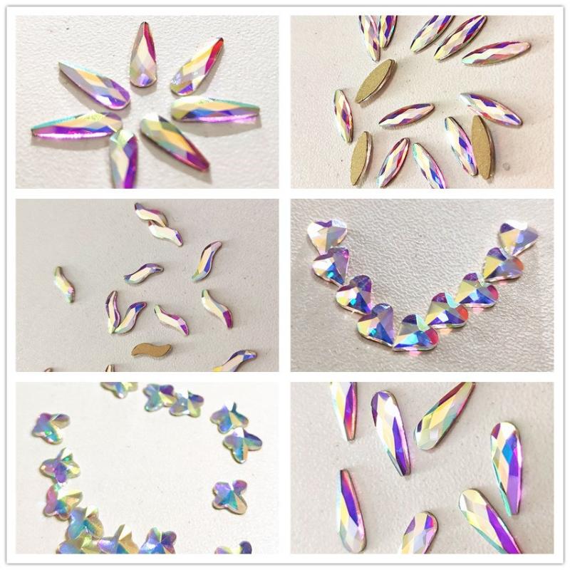 

100Pcs Glass Nail Rhinestones ab Kawaii Heart Colors Cristal Jewelry 3d Horse Eye Flat Water Drop Accessories Gems Supply