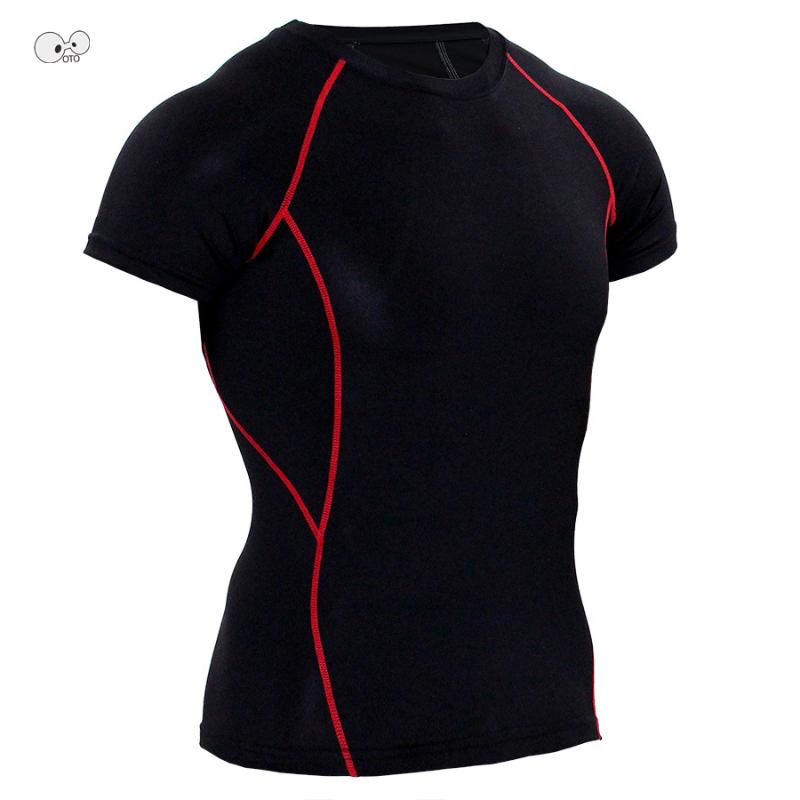 

NEW Quick Dry Compression Men's Short Sleeve T-Shirts Running Shirt Fitness Tight Tennis Soccer Jersey Gym Elastic Sportswear, Gray