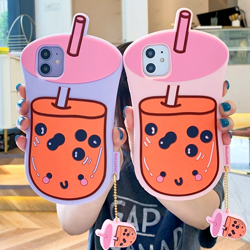 Cute Cartoon Pearl Milk Tea Phone Case For iPhone 11Pro MAX Case X XS Max XR 6 7 8Plus Milk Tea Pattern Pendant Soft Cover Shell-image-571297419