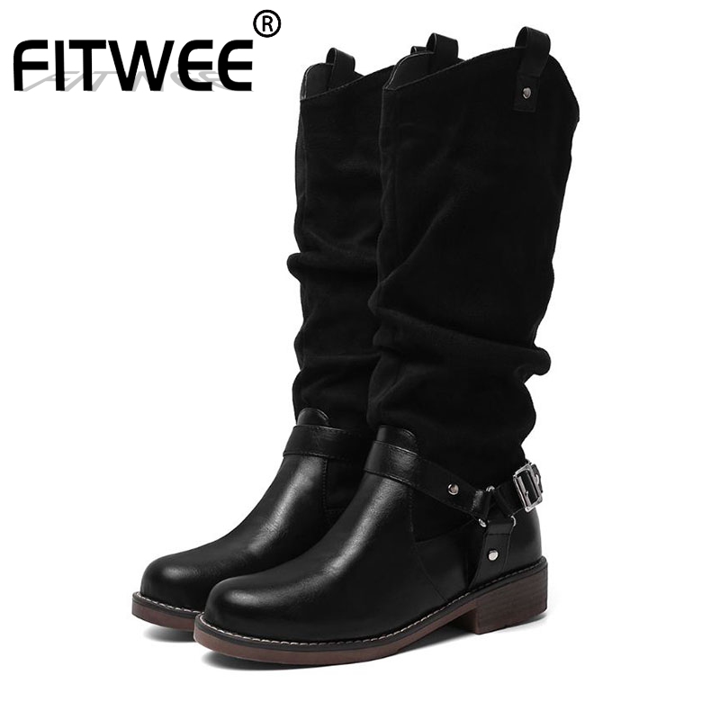 

FITWEE Size 34-48 Sexy Women Fashion Winter Rivets Mid Calf Boots Office Ladies Work Club Outdoor Black Shoes Woman Footwear, Yellow with fur