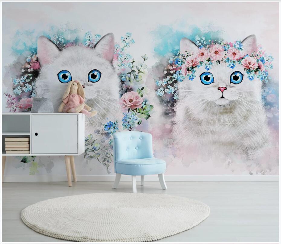 

3d wallpaper custom photo mural on the wall Simple floral kitten children's room home decor photo wallpaper for living room, Non-woven wallpaper