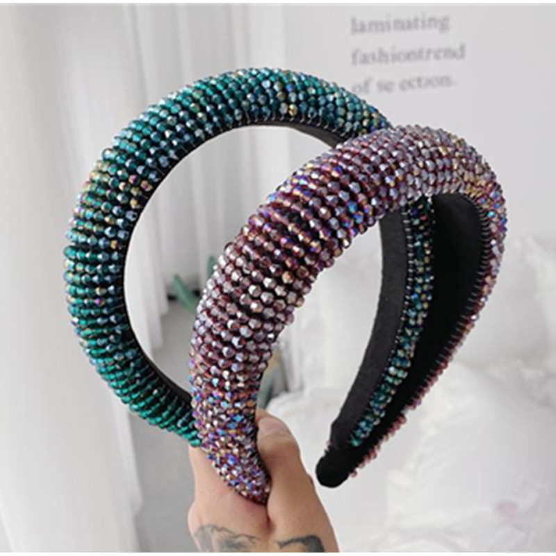 

2020 Fashion Show Headdress Weaving Crystals Beads Hairband European Trendy Full Crystals Padded Headband Ladies Thick Hairband