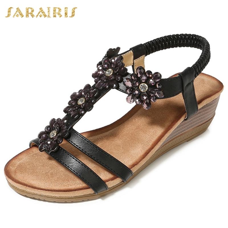 

Sarairis 2020 New Arrivals Comfortable INS Hot Dropship Sandals Women Shoes Elastic Band Wedge Heels Summer Sandals Female, Black