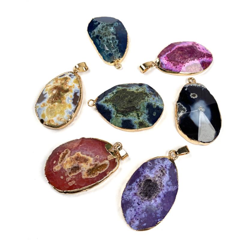 

Natural Stone Striped agates pendant section high quality Quartz Pendant for DIY Elegant Necklace Bracelet Jewelry Making