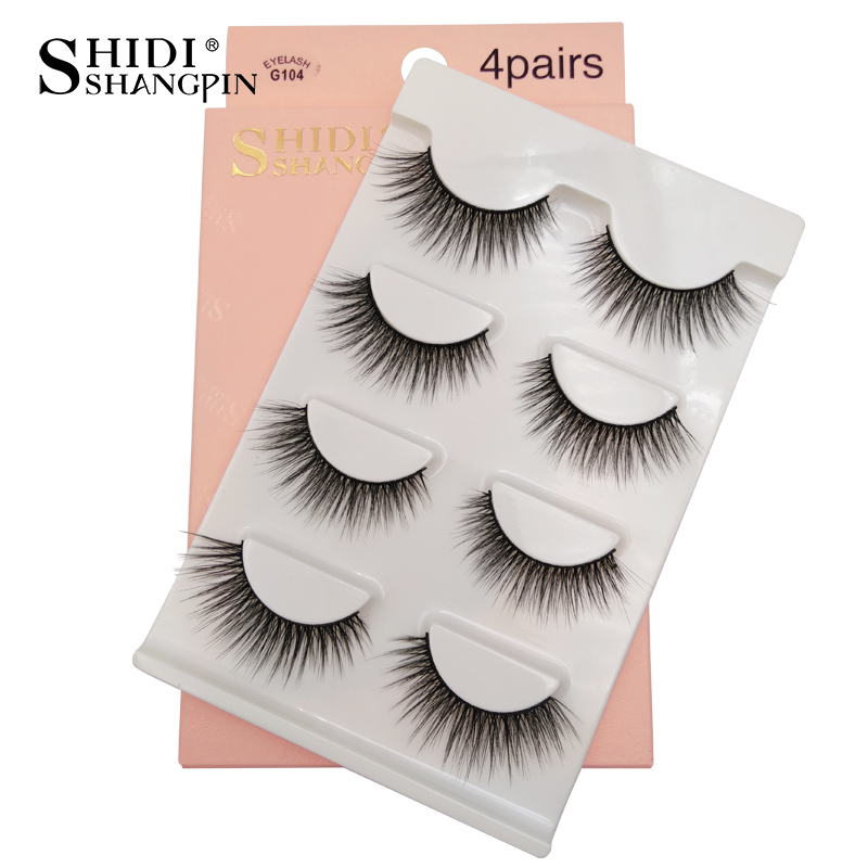 

SHIDISHANGPIN 4 Pairs False Eyelashes Mink 3d Lashes Natural Long Makeup Volume Lashes 3d Mink Hair Cilios Eyelashes G104