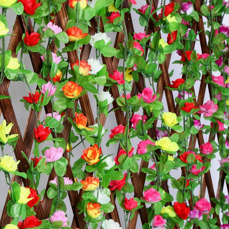 

8 Color Artificial Simulation Rose Flower Home Decoration Holiday celebration Ivy Vine Hanging Garland Wedding Fence Decor, Pink