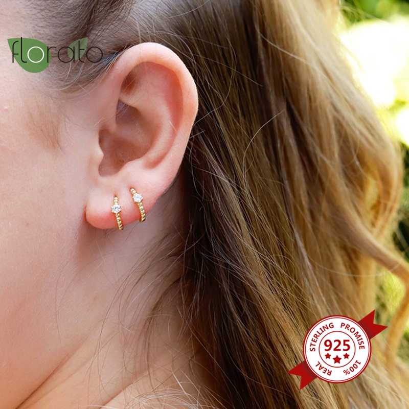 

925 Sterling Silver Huggie Hoop Earrings for Women Geometric CZ Crystal Prevent Allergy Earrings Round Beads Circle Eearrings