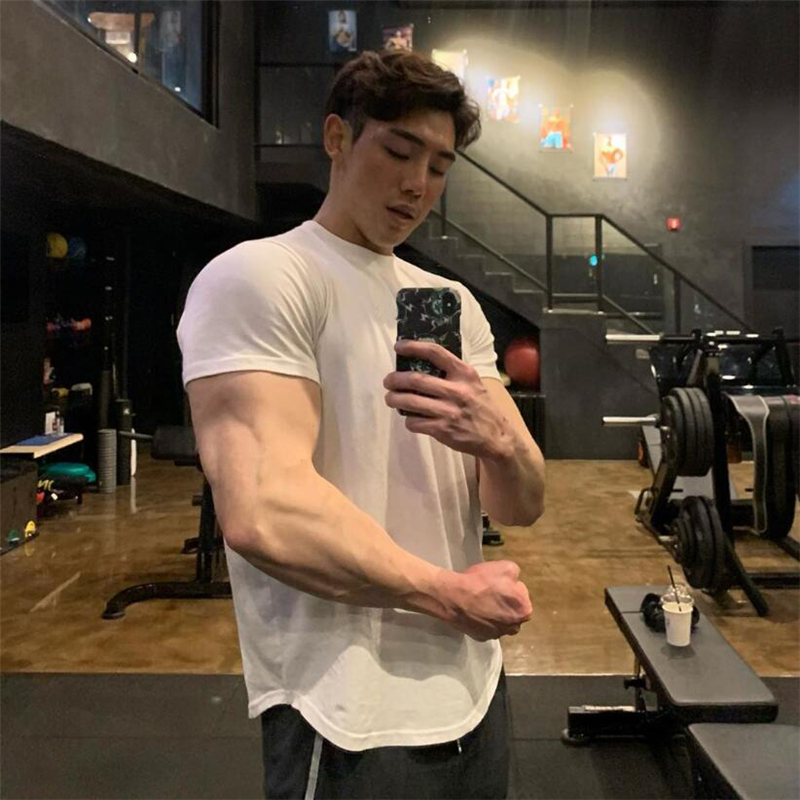 

Brand Summer Men's Casual Fashion Extend Hip Hop Cotton Bodybuilding Muscle Short Sleeve T-shirt Gyms Clothing Fitness T Shirt, White