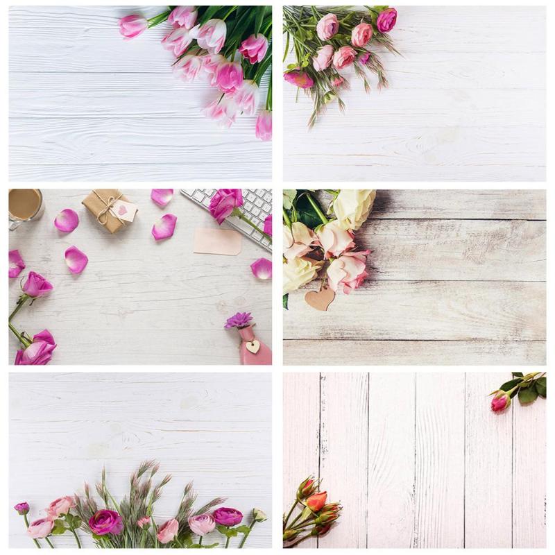 

Flowers Wooden Plank Photo Backdrops Vinyl Cloth Backgrounds for Lovers Valentine's Day Wedding Photophone Photography Props