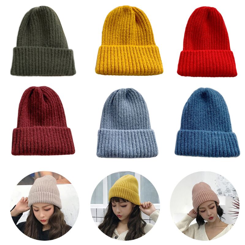 

Beanies Korean Women Men Winter Ribbed Knitted Beanie Hat Solid Candy Color Cuffed Casual Outdoor Ski Warm Stretchy Skull Cap