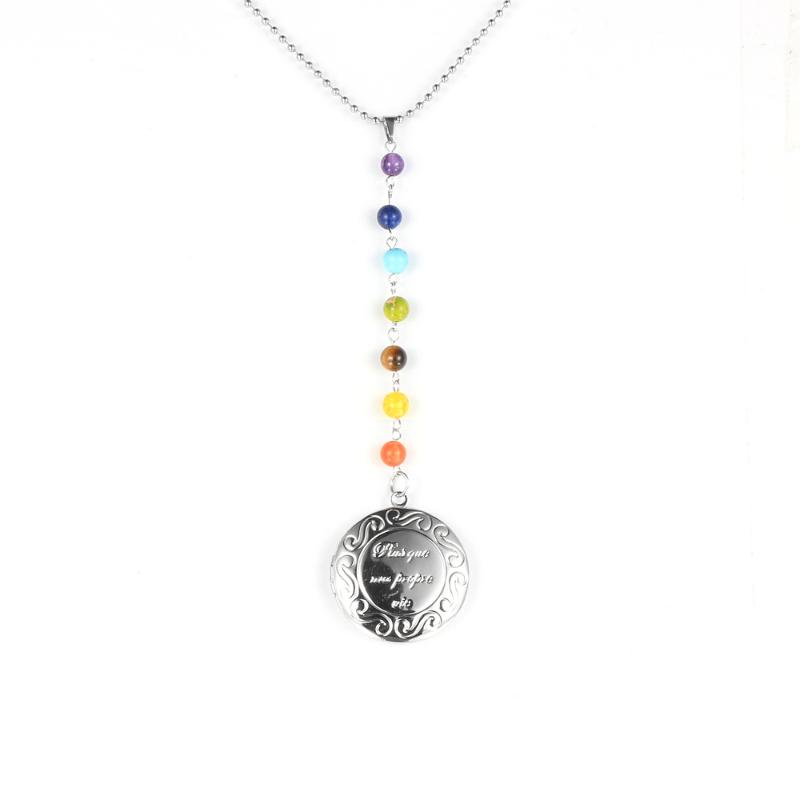 

Women Men Opening Photo Phase Box Locket Copper Pendant Necklace Natural Stone 7 Chakras Pendulum Reiki Sweater Chain Jewelry