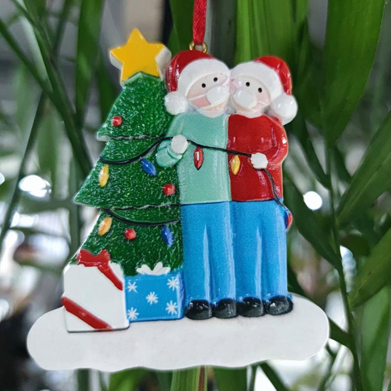 

Hanging Ornament Exquisite Snowman Outfit For Family Mask Shape 2020 Christmas Gift DIY Name Blessings Resin Pendants XMAS Tree