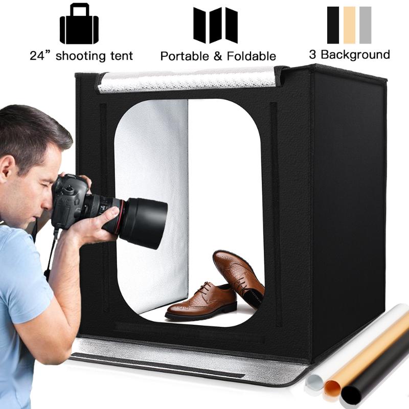 

Folding Photo Studio Softbox 60*60 cm Light box Tabletop Shooting foldable Tent with 3 colors background photobox