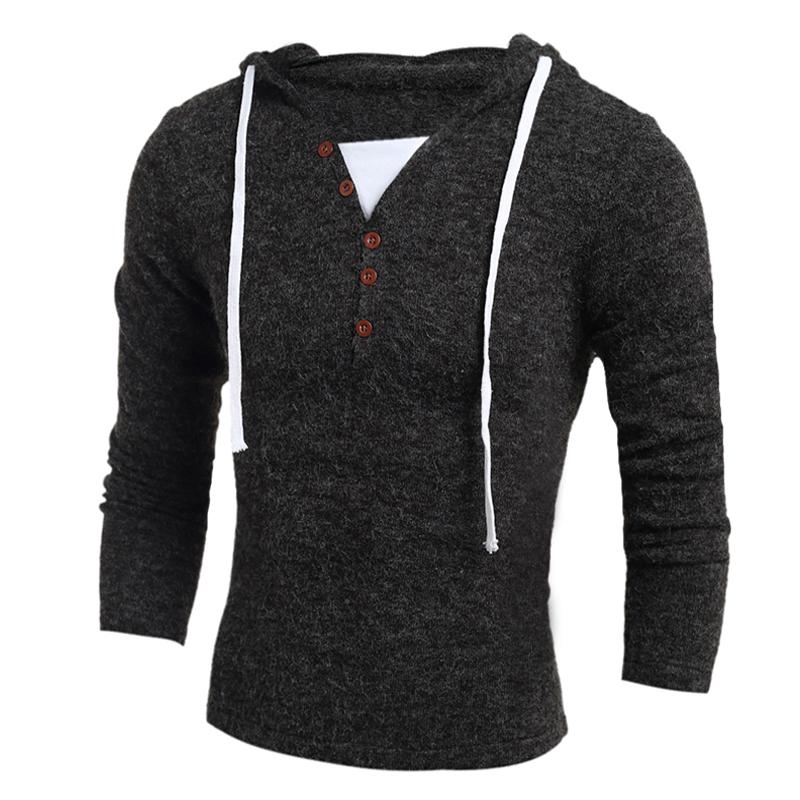 

New Arrival Men's hooded Sweater Casual V-neck Slim Fit Long Sleeves Knitted -XXL, Beige