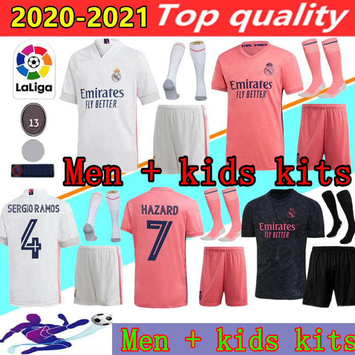 

20 21 Real Madrid soccer jersey kits camiseta de futbol 2020 2021 HAZARD BENZEMA SERGIO RAMOS MODRIC football shirt men + kids kit uniforms