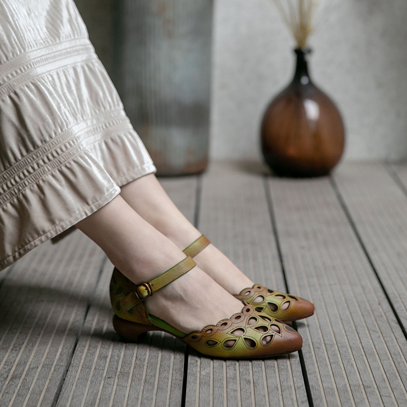 

Tayunxing handmade shoes genuine leather spring summer mid heel close toe women female ankle sandals strap comfort 3368-076, Light tan