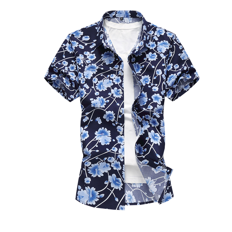 

Men Shirt Summer Style Palm Tree Print Beach Hawaiian Shirt Men Casual Short Sleeve Hawaii Large size plus fat 7XL, Yellow