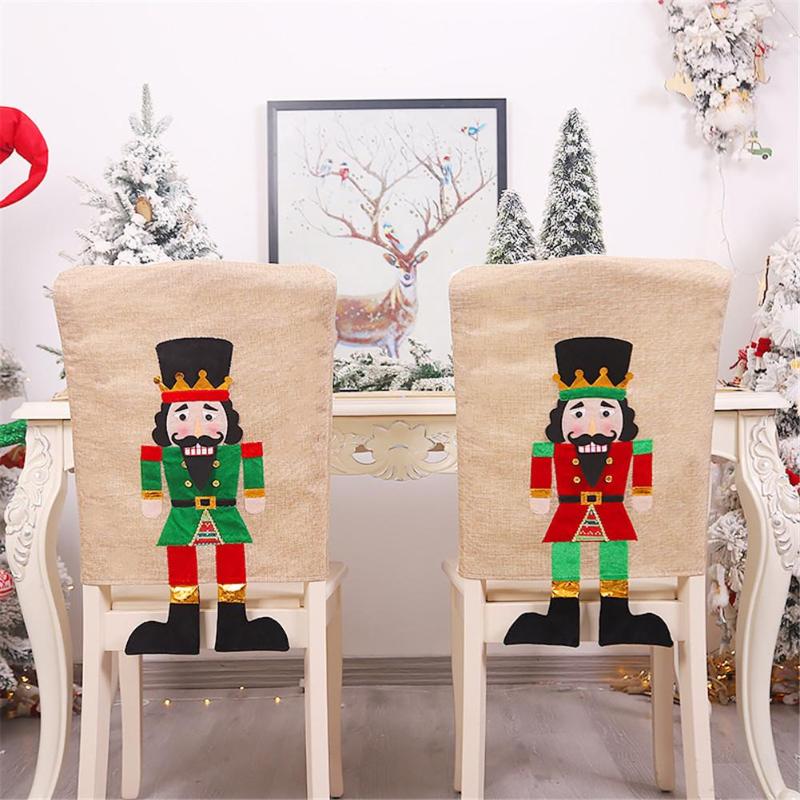 

Christmas Chair Back Cover Cartoon Nutcracker Soldier Chair Cover for Home New Year Decor Christmas Decoration