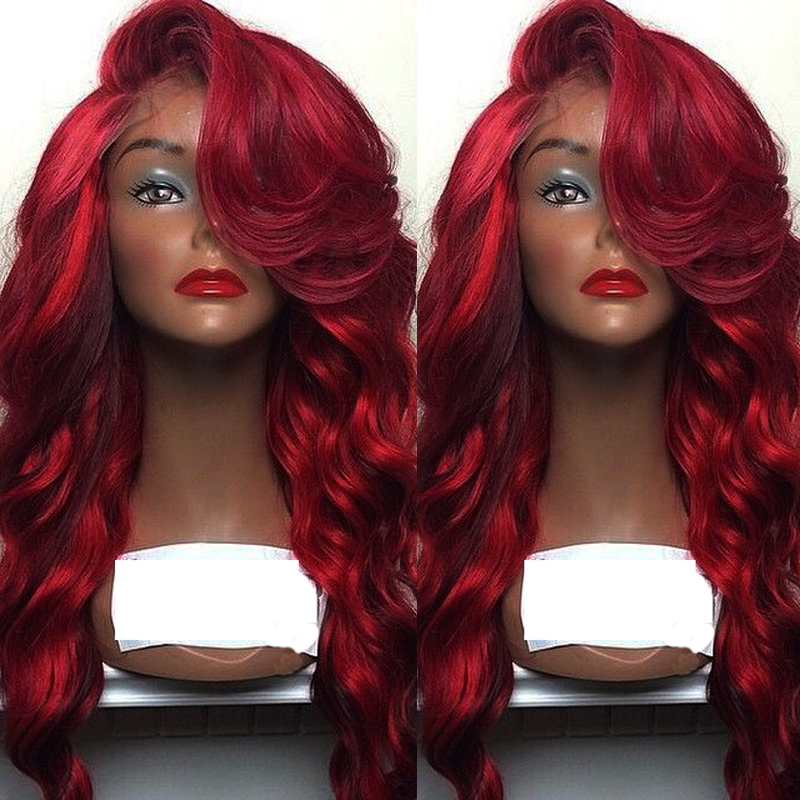 

99j Human Hair Wig with Bangs 180% Density Dark Wine Color Silk Base Lace Front Wigs For Women Remy Brazilian Human Hair Red Wig, #99j