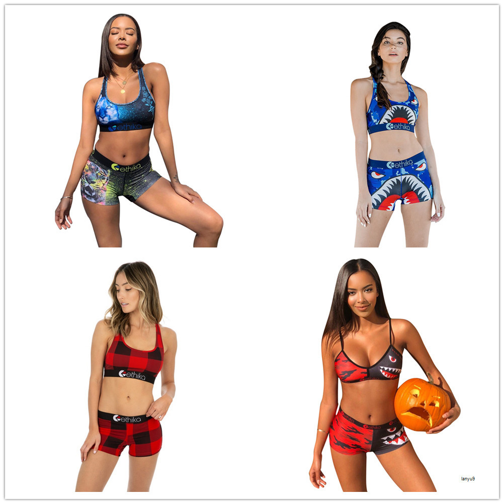 two piece short set women biker shorts ethika sets ethika boxers Mid Waist Ladies Bikinis Womens Bathing Suits new Bra + Shorts 2B 8RS0-image-576476266