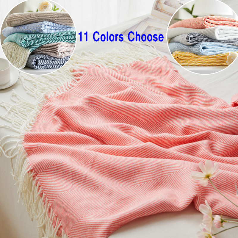 

Knitted Wool Blanket 11 Solid Colors Super Soft Tassel Pendant Blanket Hand-woven Wave Pattern Sofa Bed Decor Thread