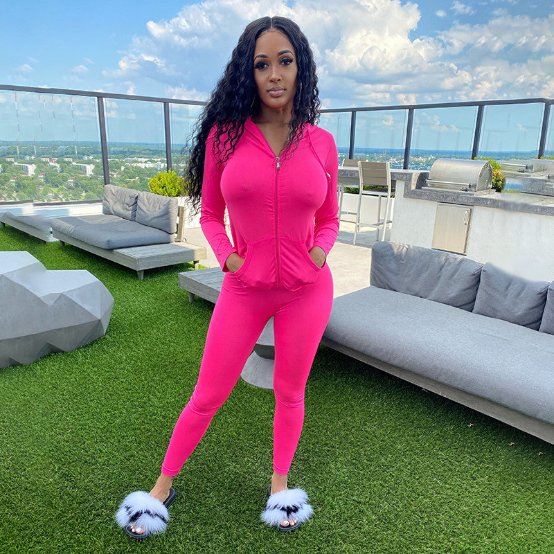 

Imcute Autumn 2 Piece Sets Women Fitted Slim Long Sleeve Hooded Jacket Long Pants Suit Streetwear 2pc Matching Sets Club Outfits
