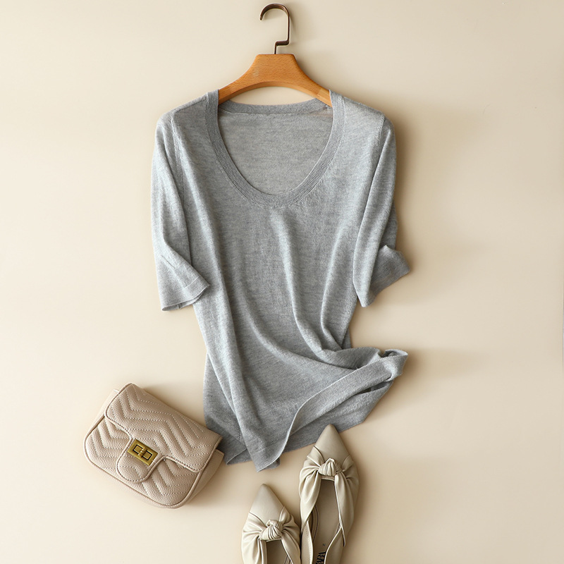 

autumn new style 100% cashmere pullovers women casual crew neck short sleeve softness jumper tops, Gray