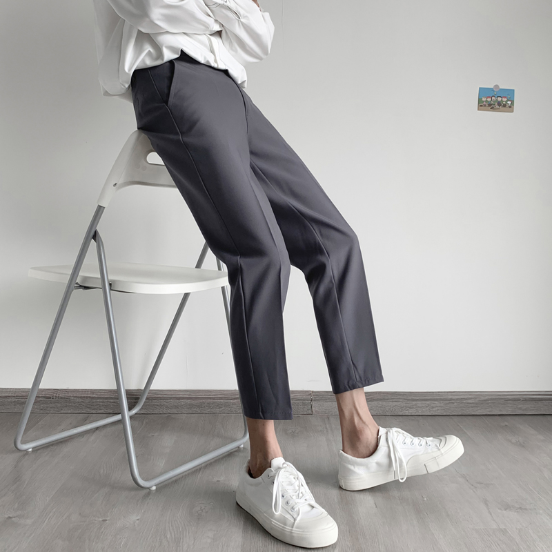 

Suit pants men's autumn straight trendy brand loose wild nine-point pants fall feeling man small trousers casual autumn, Black