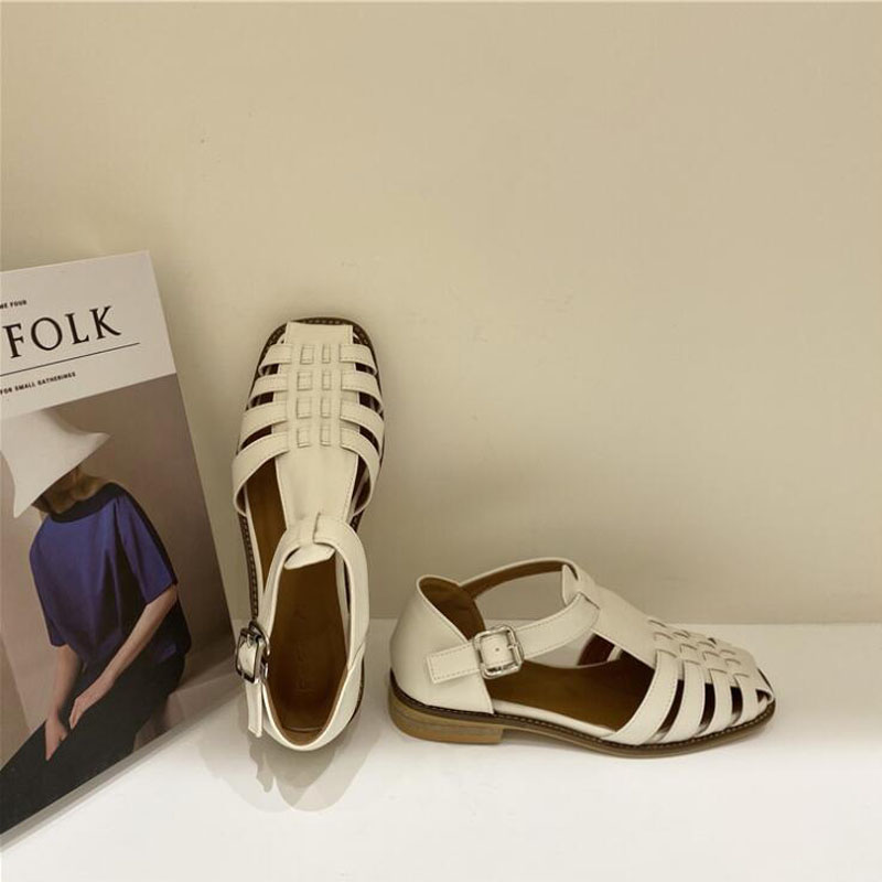 

Fashion Women Sandals Platform Summer Round Mid Heel Peep Toe Casual Non-slip Back Strap Beach Ladies Shoes, Beige