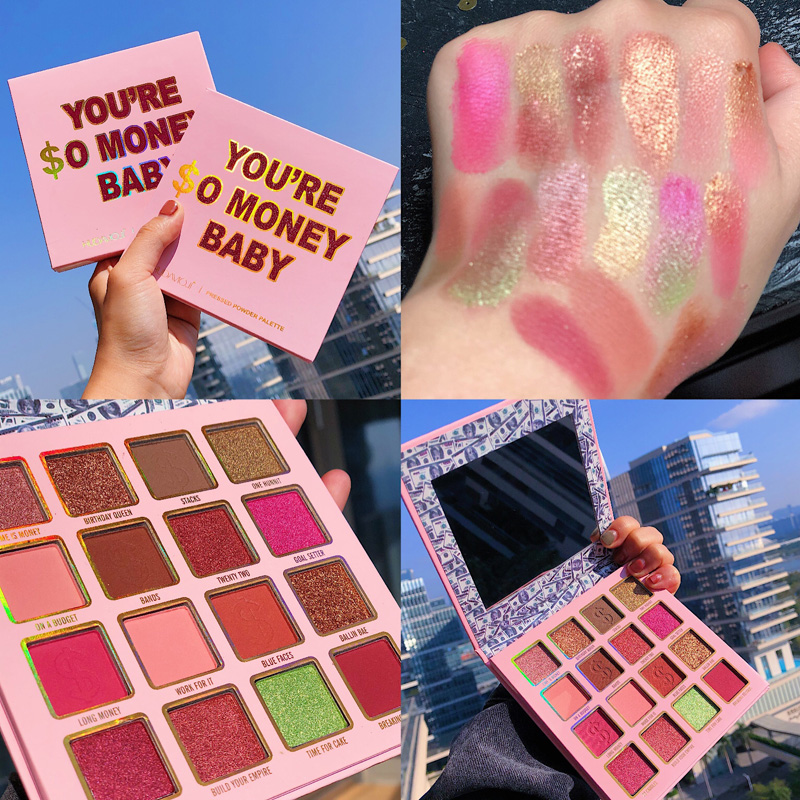 

16 Color NEON Green Eyeshadow Palette Holographic Matte Shimmer Glitter Pigmented EyeShadow Pallete Metallic Makeup Palette, 01