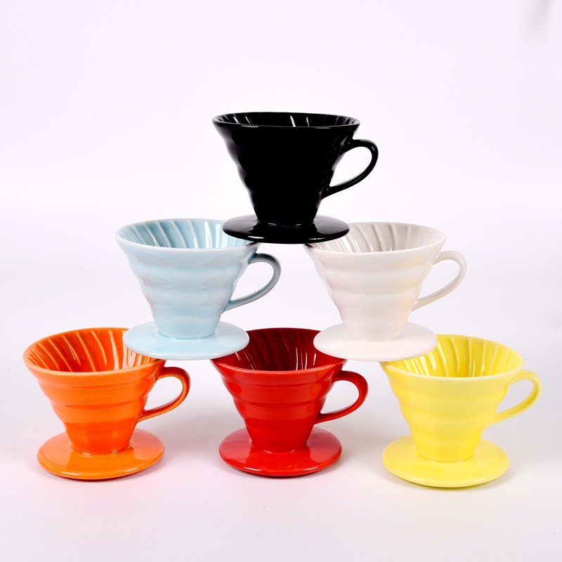 

Ceramic V60 taper hand brewed coffee filter cup spiral pattern drip filter coffee utensils multi-color optional 1-2 people, Black
