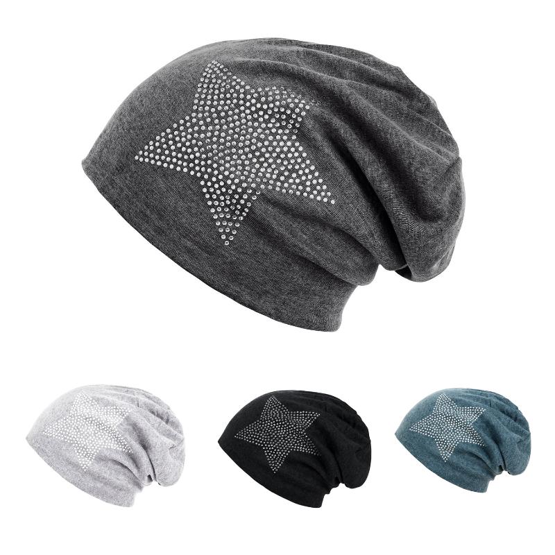 

Unisex Men Women Classic Star Rhinestone Slouch Beanie Cap Cotton Hat, Black