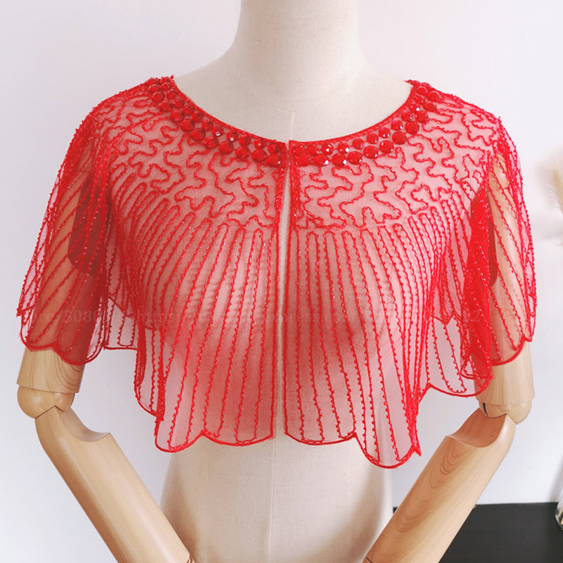 

Women's 1920s Mesh Sequin Wedding Cape Evening Shawl Wrap Roaring 20's Beaded Cape Fringed Gatsby Flapper Dress Accessories