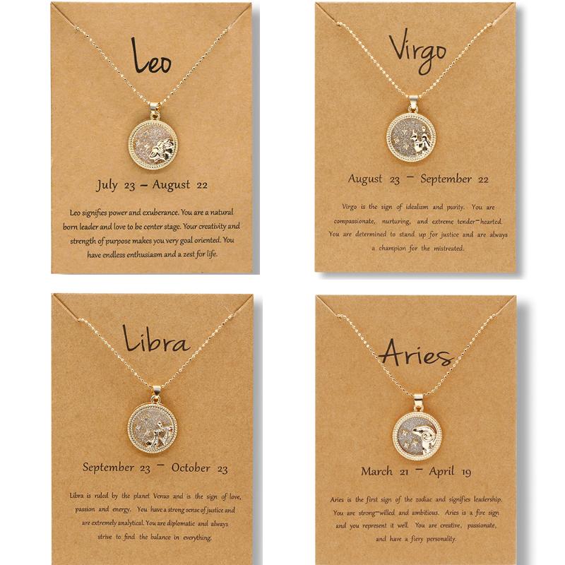

Hot Sale 12 Constellation Pendant Necklace Women Charm Jewelry Gold Chain Zodiac Sign Choker Necklace Men Women Birthday Gift