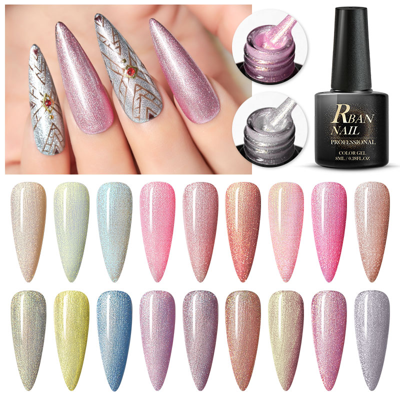 

RBAN NAIL 8ml Glitter UV Gel Nail Polish Shimmer Sequins Gel Varnish Semi Permanent Soak Off Art Lacquer Manicure, Ees04071
